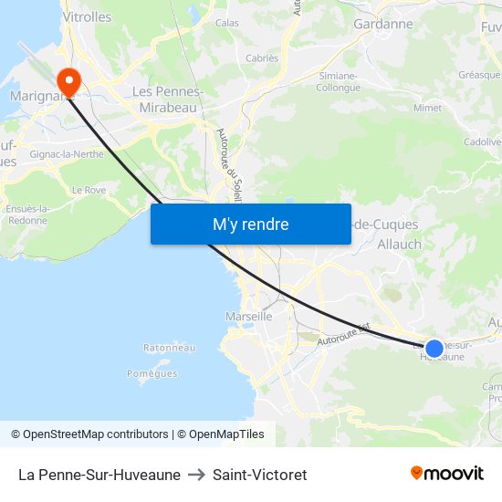 La Penne-Sur-Huveaune to Saint-Victoret map