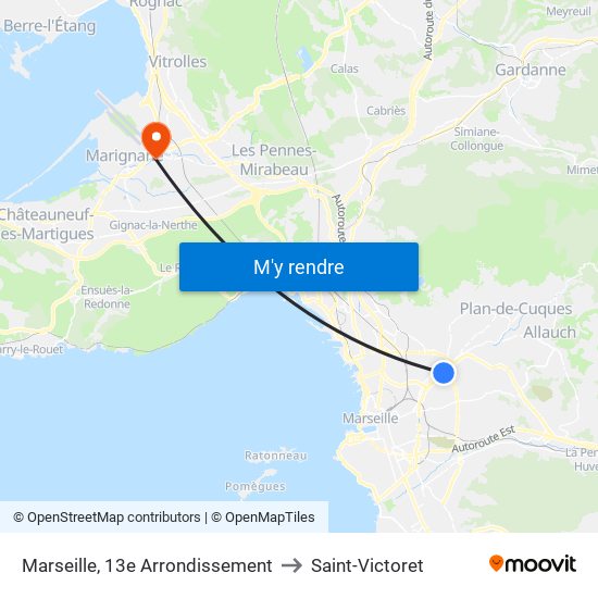 Marseille, 13e Arrondissement to Saint-Victoret map