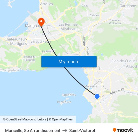 Marseille, 8e Arrondissement to Saint-Victoret map