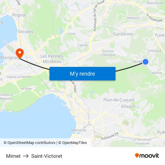 Mimet to Saint-Victoret map