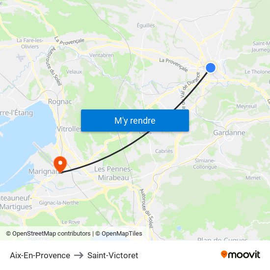 Aix-En-Provence to Saint-Victoret map
