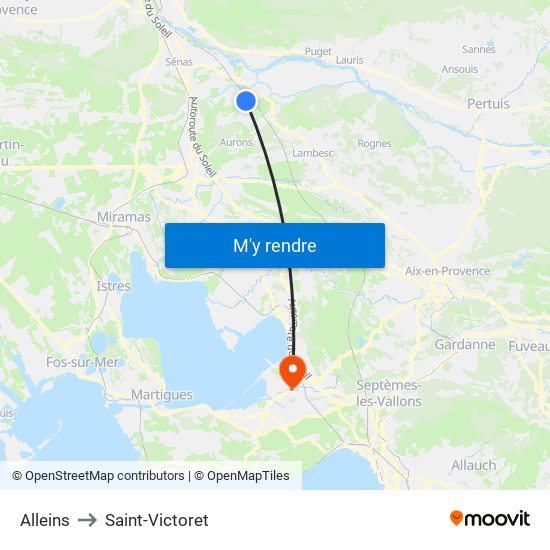 Alleins to Saint-Victoret map