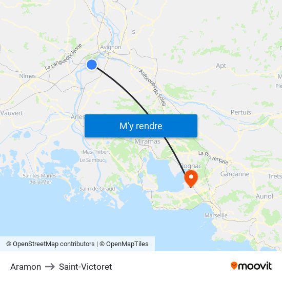 Aramon to Saint-Victoret map
