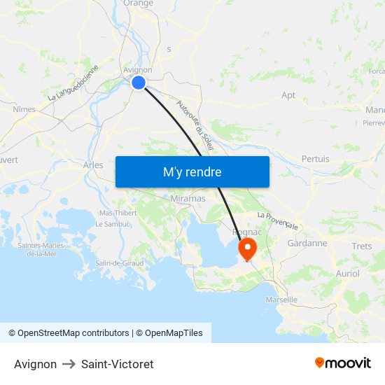 Avignon to Saint-Victoret map