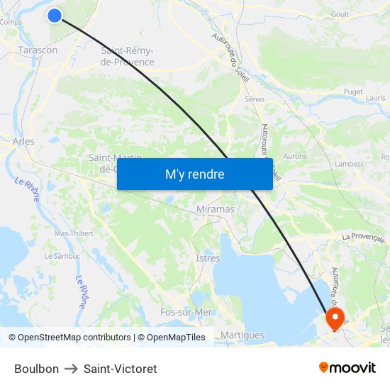 Boulbon to Saint-Victoret map