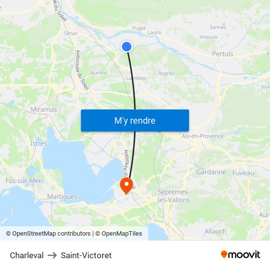 Charleval to Saint-Victoret map