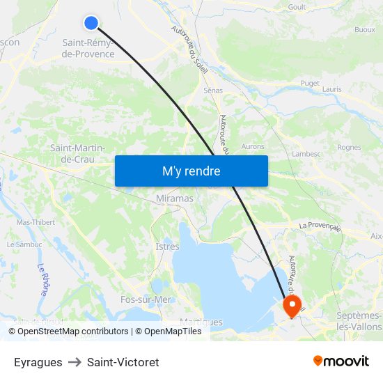 Eyragues to Saint-Victoret map