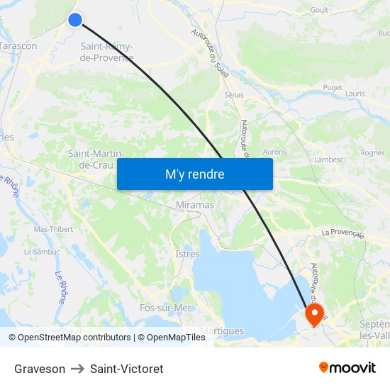 Graveson to Saint-Victoret map