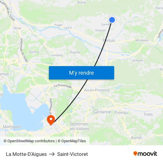 La Motte-D'Aigues to Saint-Victoret map