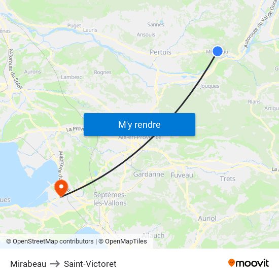 Mirabeau to Saint-Victoret map