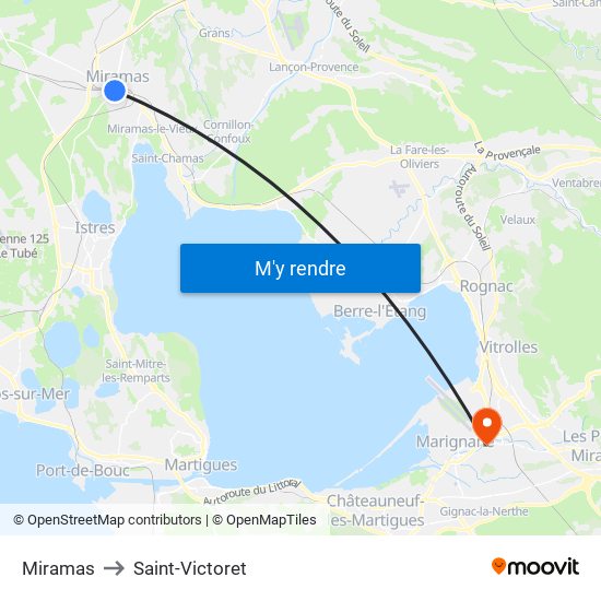 Miramas to Saint-Victoret map