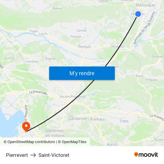 Pierrevert to Saint-Victoret map