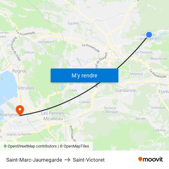 Saint-Marc-Jaumegarde to Saint-Victoret map