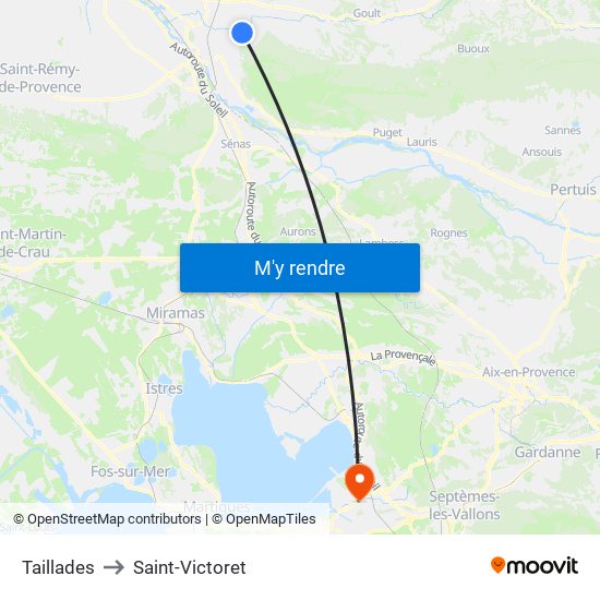 Taillades to Saint-Victoret map