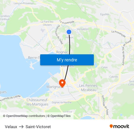 Velaux to Saint-Victoret map