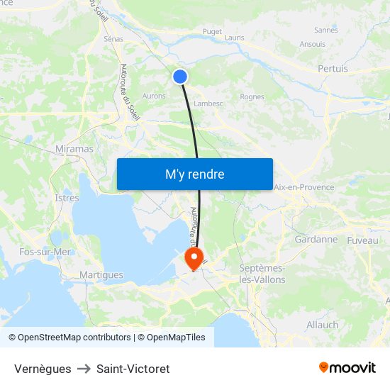 Vernègues to Saint-Victoret map