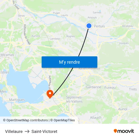 Villelaure to Saint-Victoret map