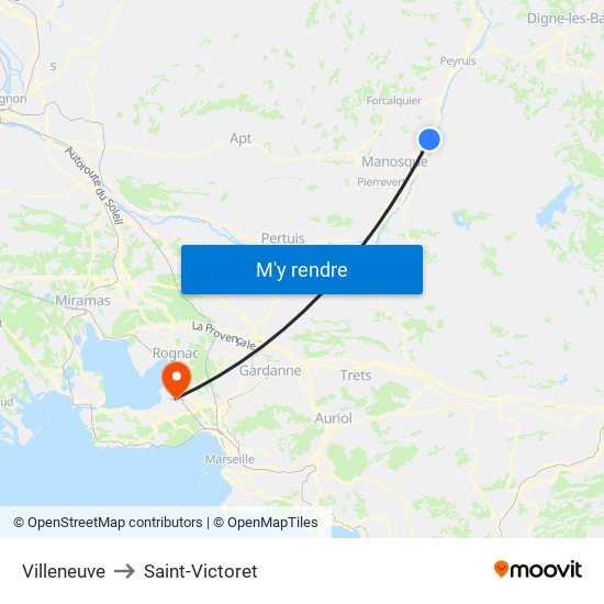 Villeneuve to Saint-Victoret map