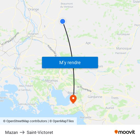 Mazan to Saint-Victoret map