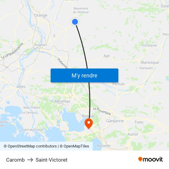 Caromb to Saint-Victoret map
