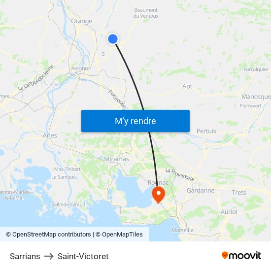 Sarrians to Saint-Victoret map