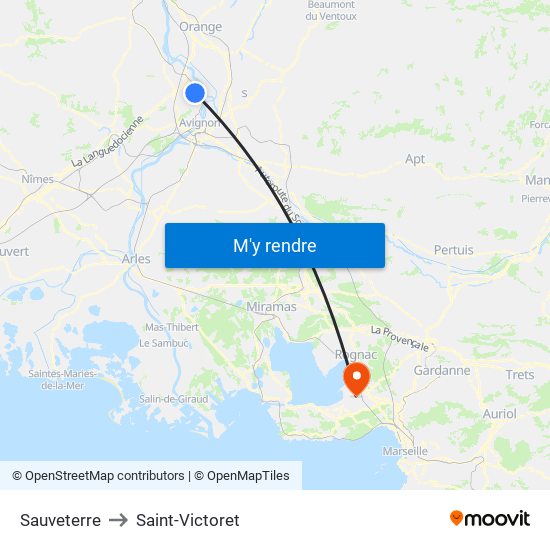 Sauveterre to Saint-Victoret map