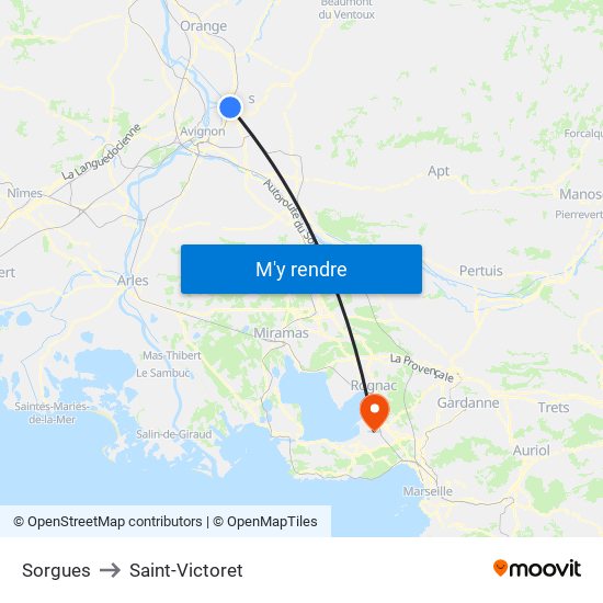 Sorgues to Saint-Victoret map