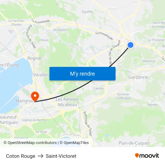 Coton Rouge to Saint-Victoret map