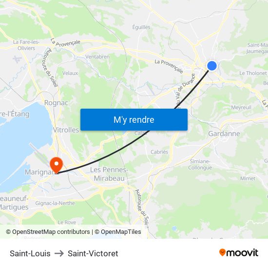 Saint-Louis to Saint-Victoret map