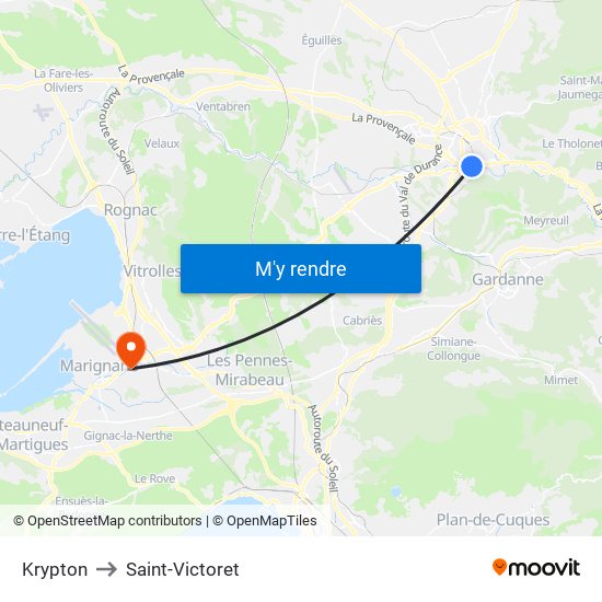 Krypton to Saint-Victoret map