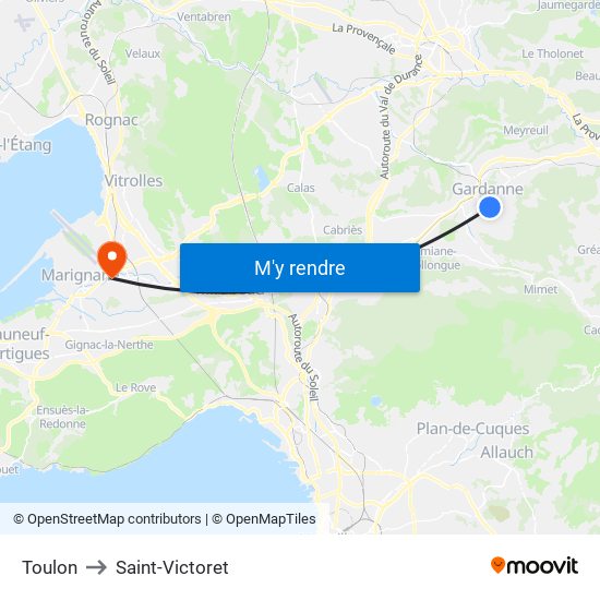 Toulon to Saint-Victoret map