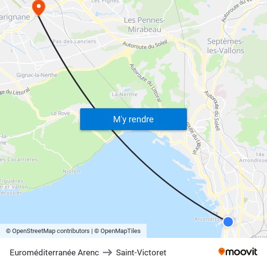 Euroméditerranée Arenc to Saint-Victoret map