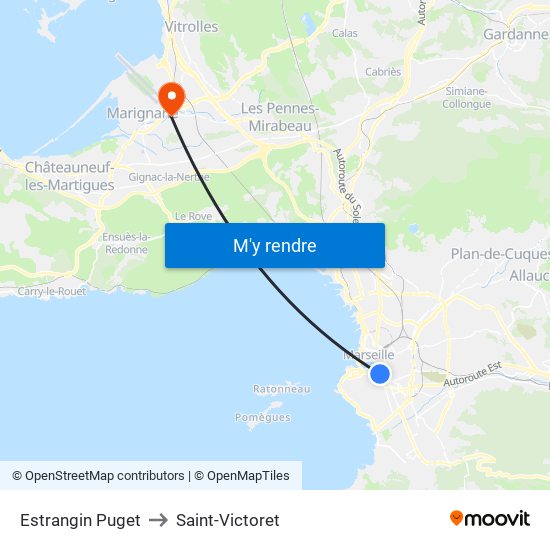 Estrangin Puget to Saint-Victoret map