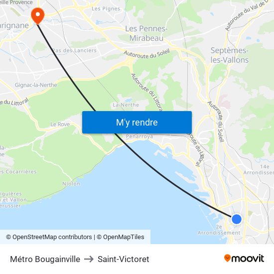 Métro Bougainville to Saint-Victoret map