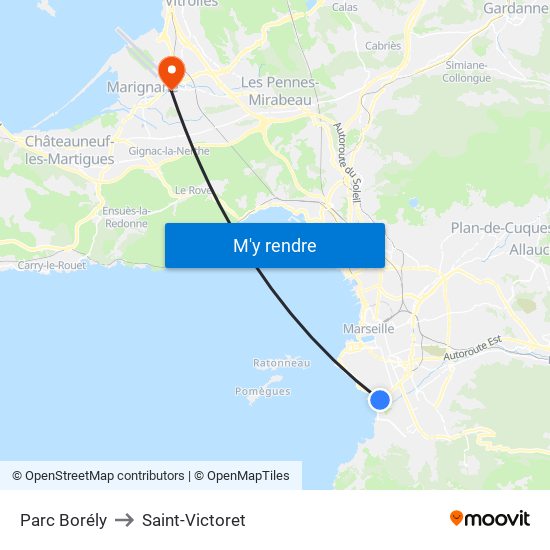 Parc Borély to Saint-Victoret map
