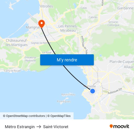 Métro Estrangin to Saint-Victoret map