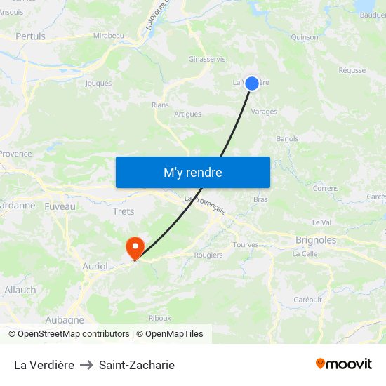 La Verdière to Saint-Zacharie map