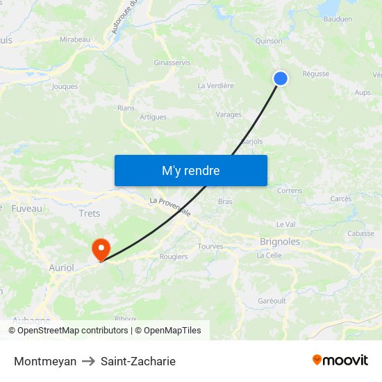 Montmeyan to Saint-Zacharie map