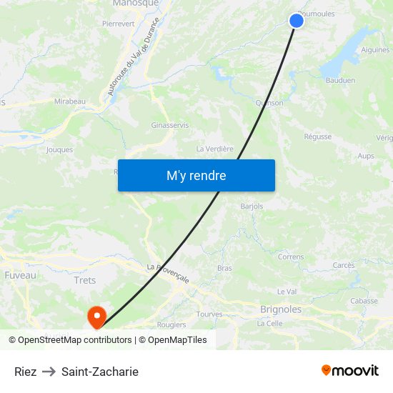 Riez to Saint-Zacharie map