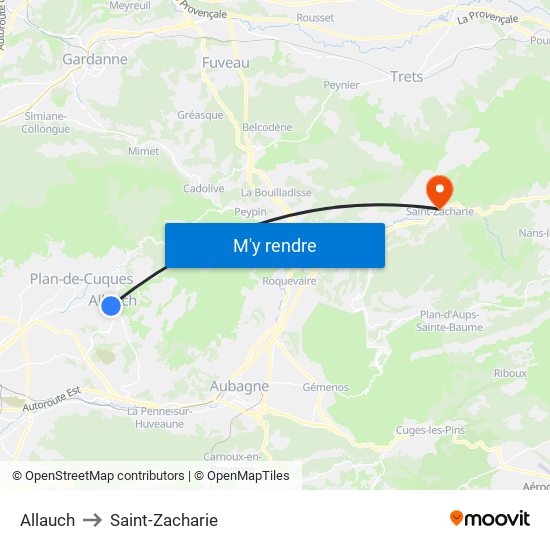 Allauch to Saint-Zacharie map