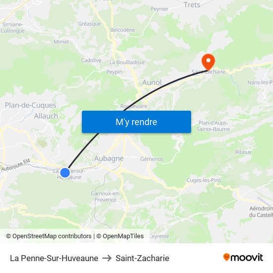 La Penne-Sur-Huveaune to Saint-Zacharie map