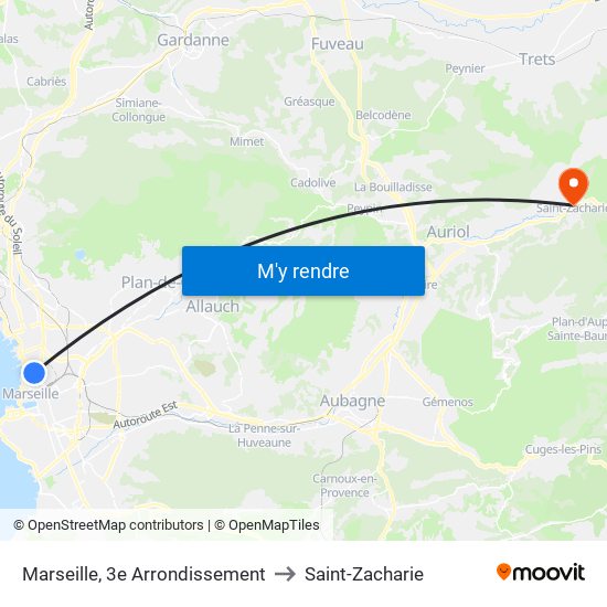 Marseille, 3e Arrondissement to Saint-Zacharie map