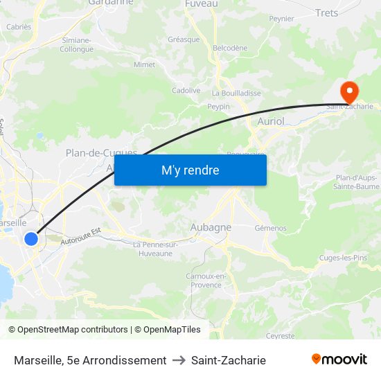 Marseille, 5e Arrondissement to Saint-Zacharie map