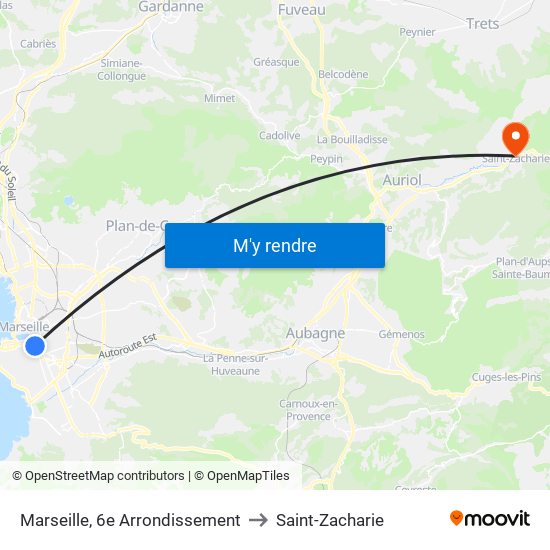 Marseille, 6e Arrondissement to Saint-Zacharie map