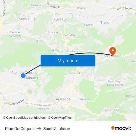 Plan-De-Cuques to Saint-Zacharie map