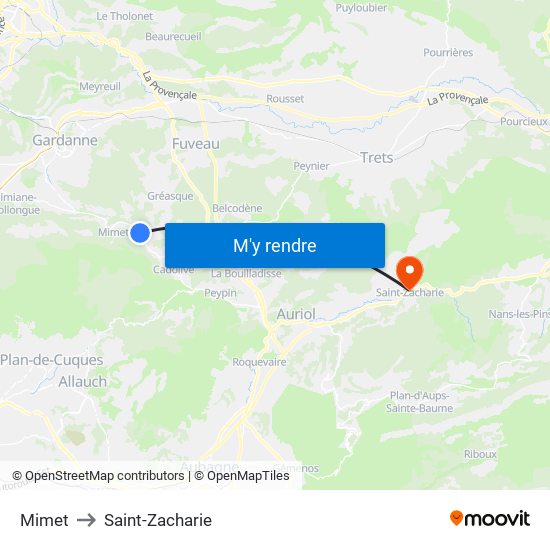 Mimet to Saint-Zacharie map