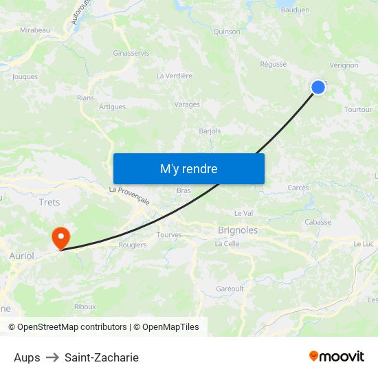 Aups to Saint-Zacharie map