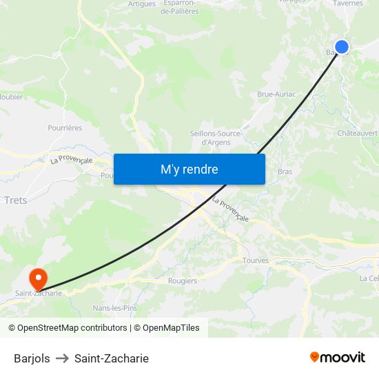 Barjols to Saint-Zacharie map