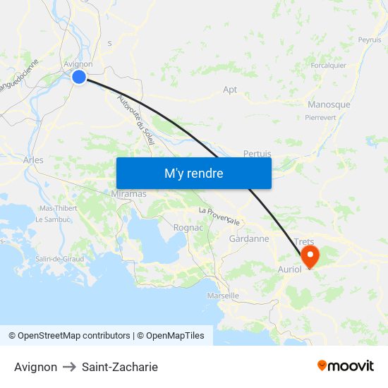 Avignon to Saint-Zacharie map