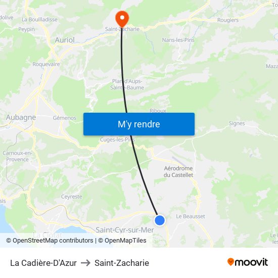 La Cadière-D'Azur to Saint-Zacharie map